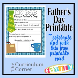 Free Fathers Day Printable Card from The Curriculum Corner Family